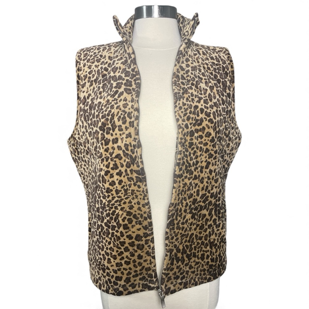 Charter Club Leopard Print Velour Feel Quilted Interior Women's Vest Size Large